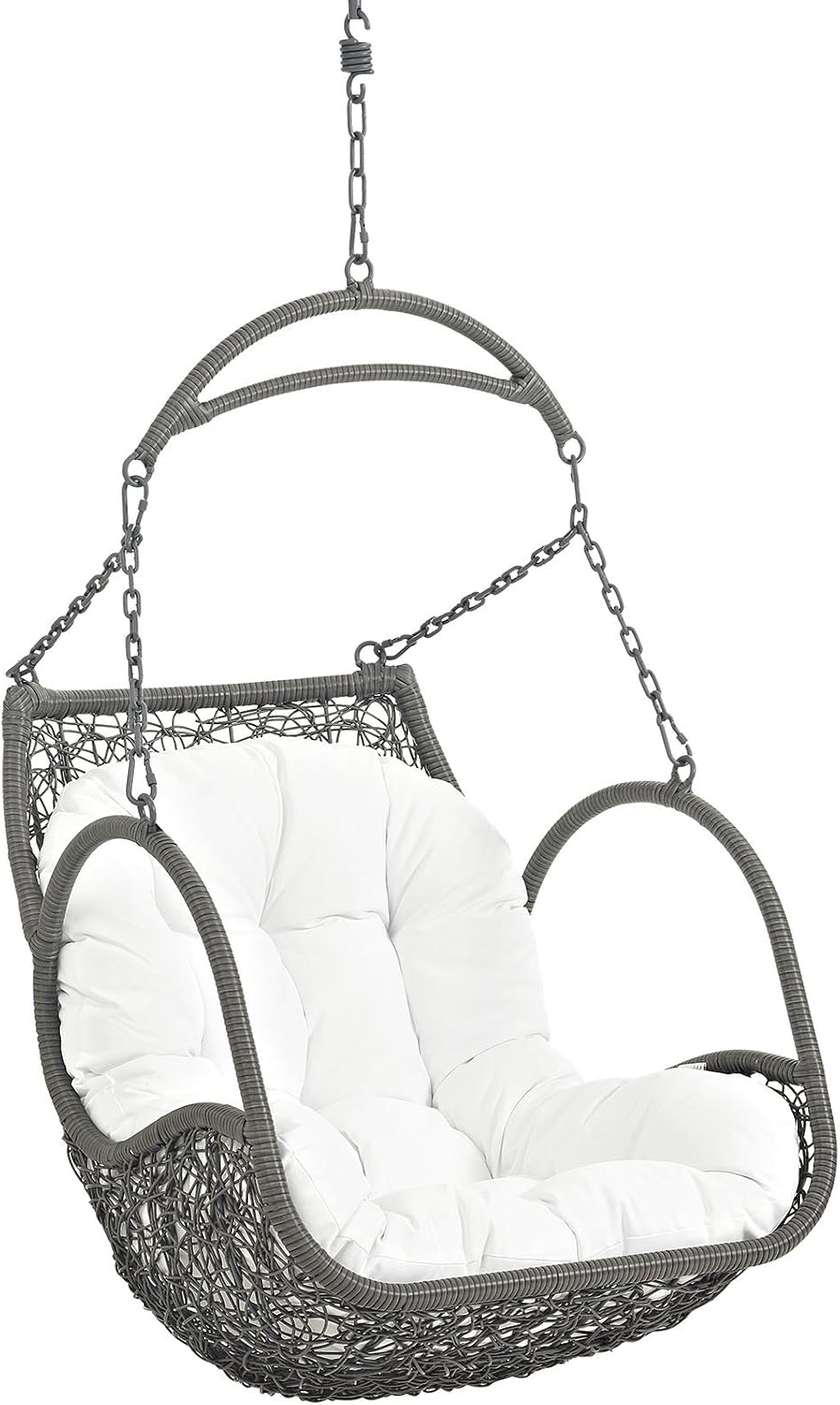 Modway Arbor Wicker Rattan Outdoor Patio Porch Lounge Hanging Swing Chair Set with Stand in White