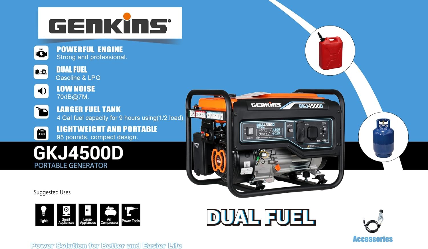 Genkins 4500 Watt Dual Fuel Generator Propane & Gas