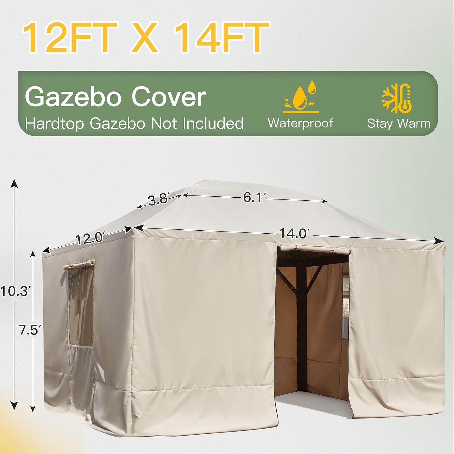 YOLENY Winter Cover for 12×14 Hardtop Gazebo, All-Season Gazebo Accessory, Transform for Winter with Mesh Screens and Doors
