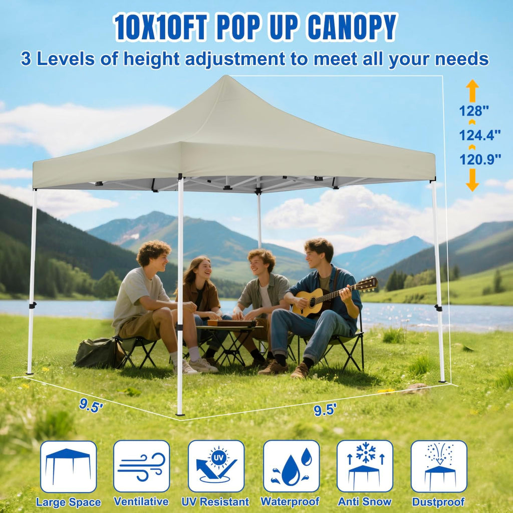 Yesker 10x10 Pop Up Canopy Tent with 4 Sidewalls Portable Folding Outdoor Canopy Easy Setup Gazebo Waterproof Instant Shelter Tent w Wheel Carry Bag sandbag for Events Parties Camping, Khaki Brown
