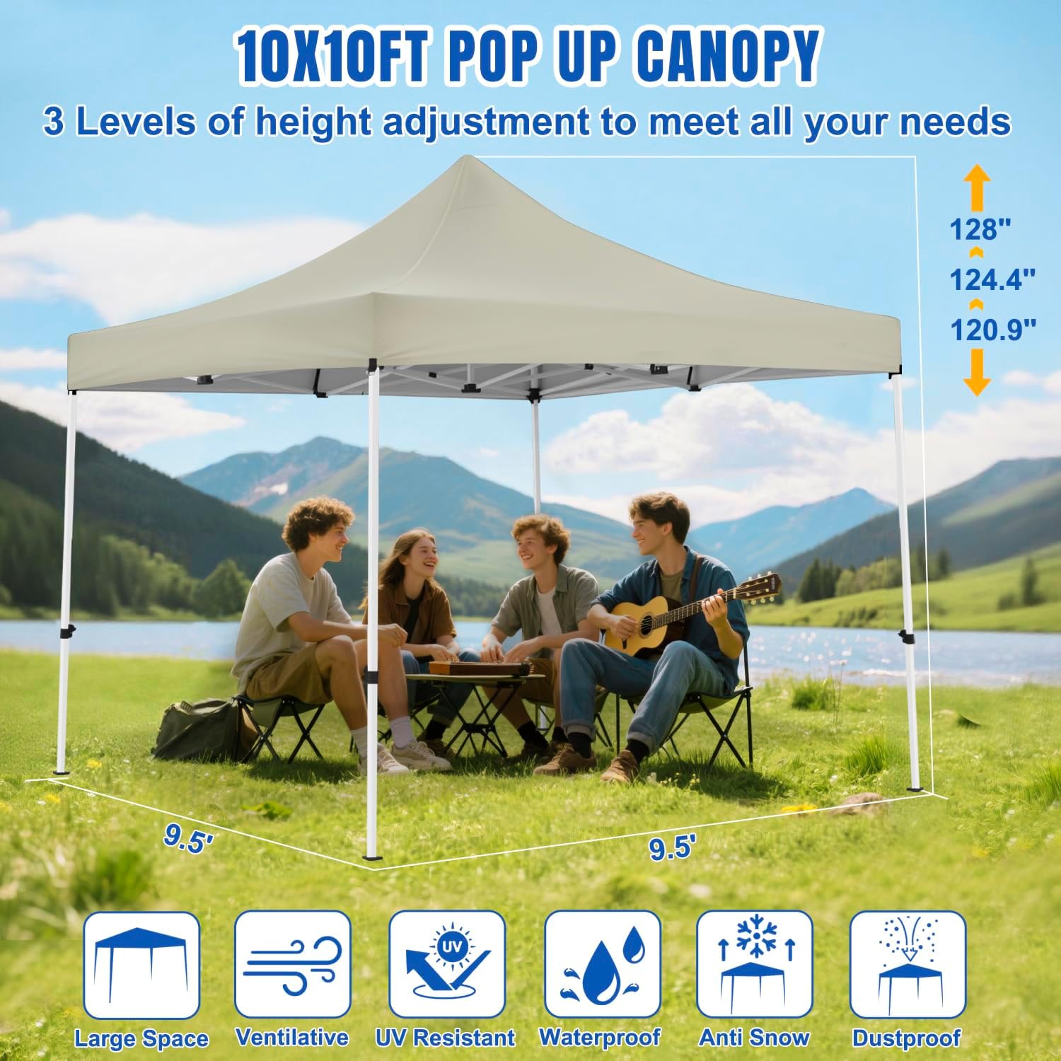 Yesker 10x10 Pop Up Canopy Tent with 4 Sidewalls Portable Folding Outdoor Canopy Easy Setup Gazebo Waterproof Instant Shelter Tent w Wheel Carry Bag sandbag for Events Parties Camping, Khaki Brown