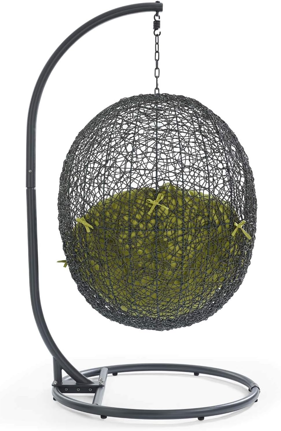 Modway Hide Wicker Rattan Outdoor Patio Porch Lounge Egg Swing Chair Set with Stand in Gray Peridot