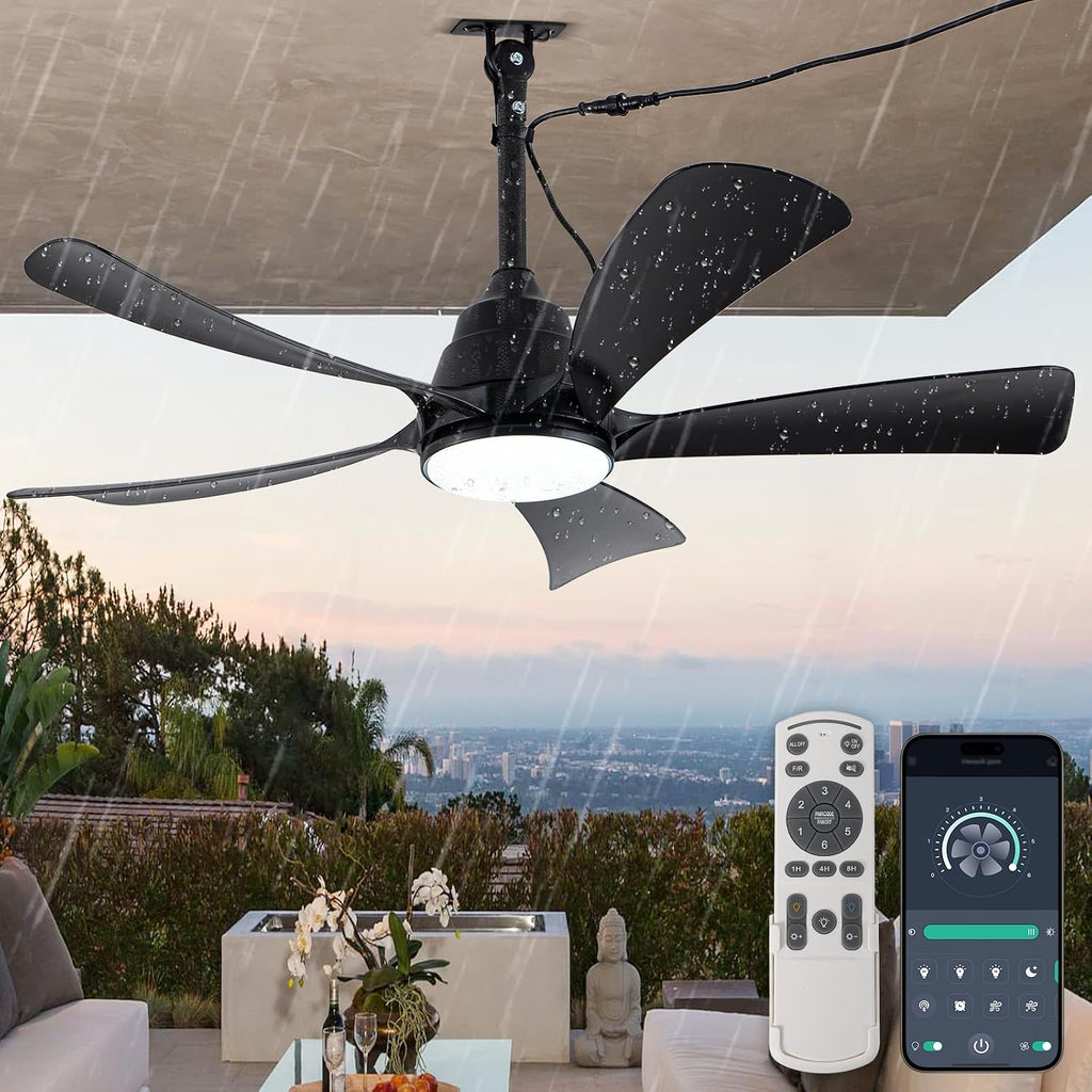 42'' Waterproof Outdoor Ceiling Fan with Lights IP65 Outdoor Gazebo Fan Wet Rated Hanging Plug in Ceiling Fan for Patio Pergola Porch Outside, APP Remote Control, Dimmable LED Lights