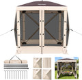 Tecoom 6x6ft 4-Sided Pop Up Gazebo Tent, Canopy Shelter Tent with Mesh Windows for Camping, Portable Shade Tents with Siedwalls, Carrying Bag and Stakes for Outdoor, Garden, Lawn, and Backyard