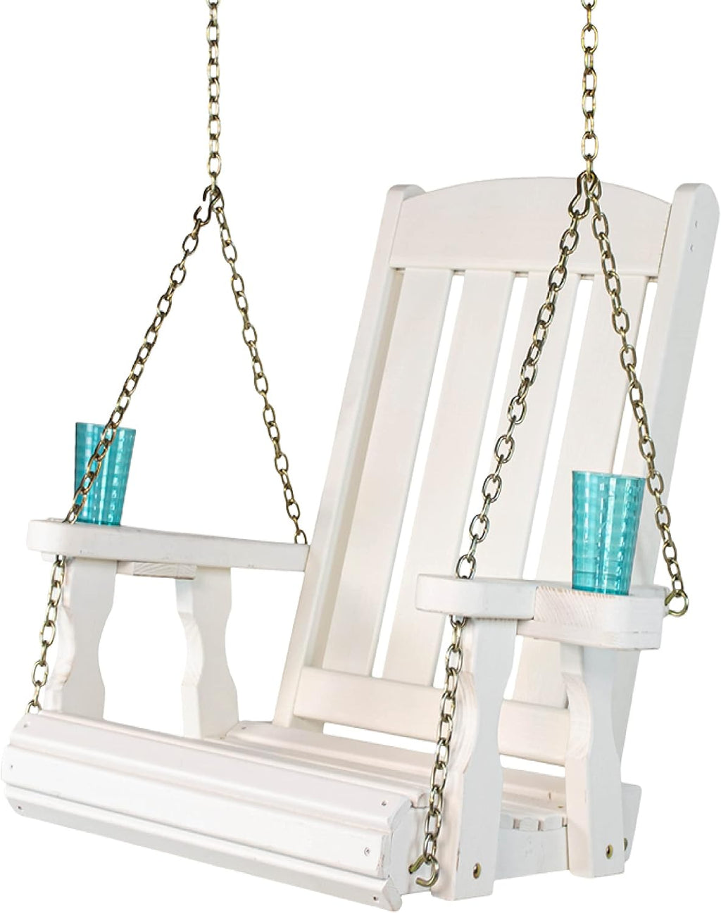 Amish Casual Heavy Duty Mission Pressure Treated Swing Chair with Cupholders (Semi-Solid White Stain)