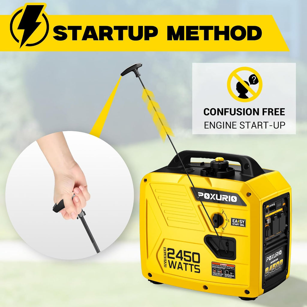 2450-Watt Inverter Generator for Home Use, 1.6Gallon Large Fuel Tank Up to 8.3 Hours Use, 120V Gas Powered Generator Super Quiet, Yellow