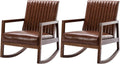 VESCASA Upholstered Rocking Chairs with Channel-Tufted Back, Mid-Century Modern Comfy Oil Wax PU Leather Rockers with Black Walnut Wood Frame for Nursery Living Bedroom Indoor, Set of 2, Brown