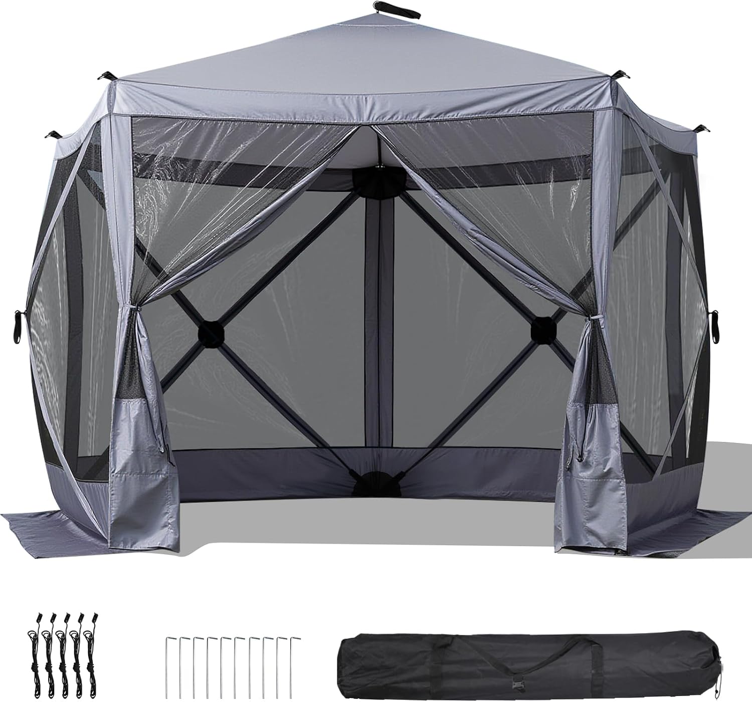 VINGLI 10x10 Pop Up Gazebo Tent, Portable Easy Up Screen Tent for Camping with Mosquito Netting, Camping Canopy Shelter with Carry Bag, Ground Stakes