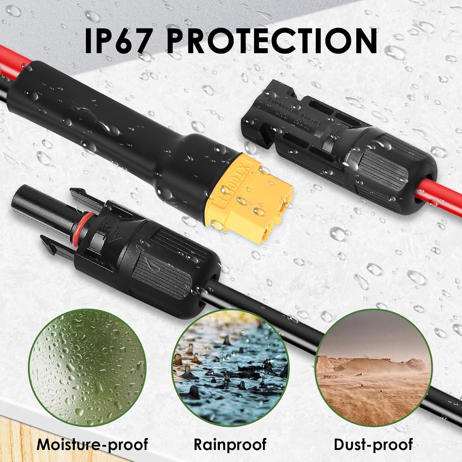 MOOKEERF Solar to XT60 Extension Cable 10AWG 150FT Solar Connector to XT60 Adapter Cable for Solar Panel to Portable Power Station Solar Generator Battery Pack