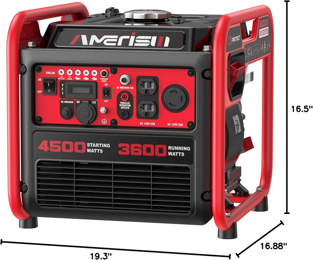 AMERISUN 4500W Portable Gas Inverter Generator with CO Sensor,Lightweight, Quiet, EPA-Compliant for Home, Emergency Backup, and Outdoor Adventures