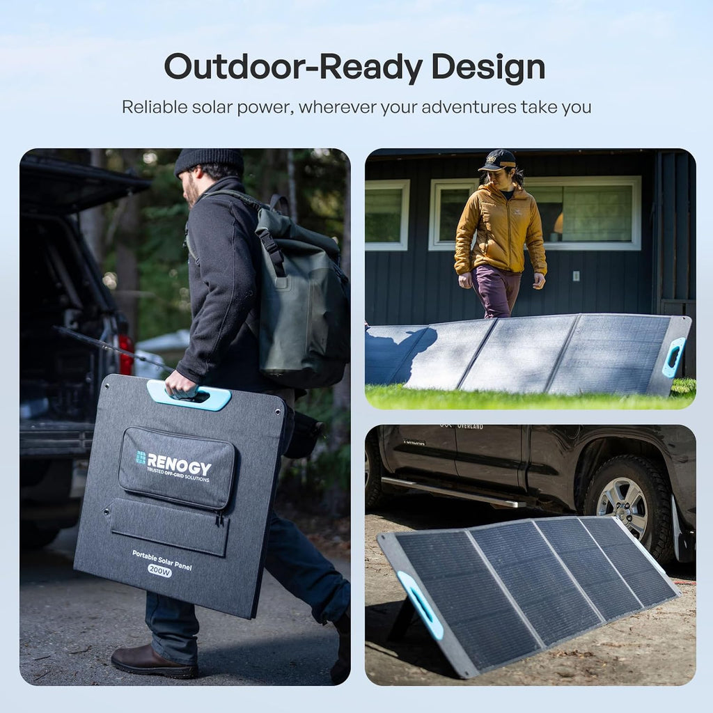 RENOGY REGO 200W Portable Solar Panel, Renogy Solar Panels IP65 Waterproof, 200 Watt Foldable Solar Panel for Camping, Hiking, Fishing, Outdoor, RV, Van, Boat, Off Grid Applications