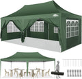COBIZI 10x20 Pop Up Canopy with 6 Sidewalls,10x20 Canopy Tent Frame Upgraded with 3 Adjustable Heights,Waterproof UV50+ Outdoor Party Commercial Ez Up Gazebos with Carry Bag(10 x 20 ft Green)