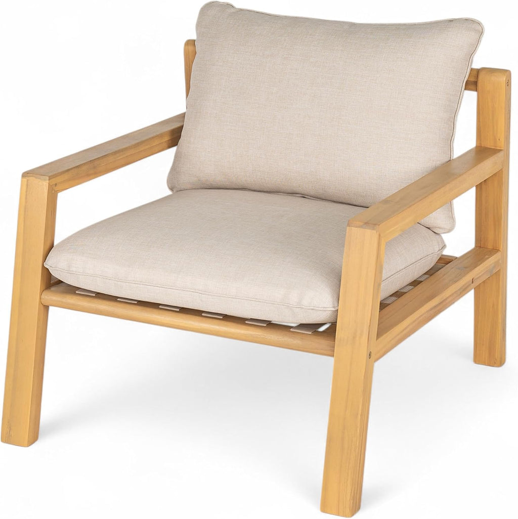 Outdoor Acacia Wood Armchair Patio Furniture Club Chair, Deep Seating with Soft Cushions for Porch, Garden, Backyard
