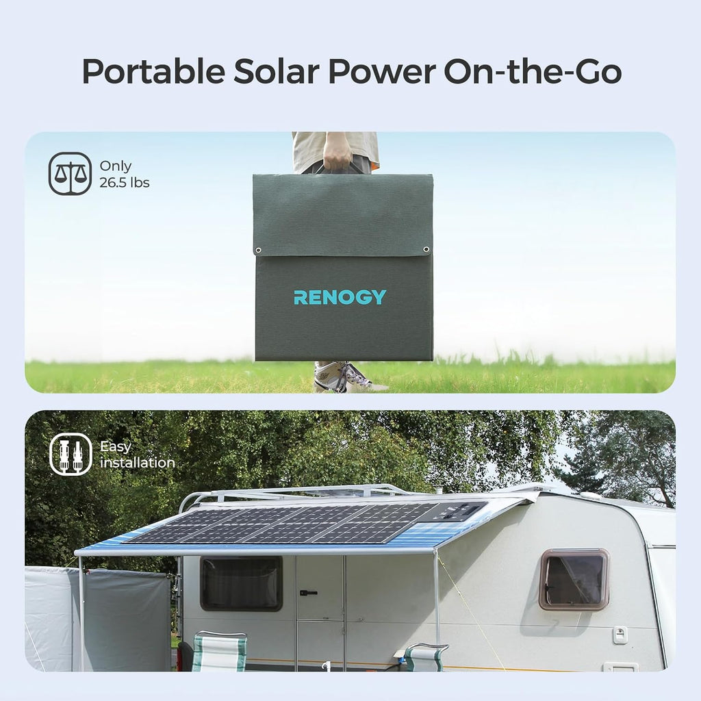 Renogy 400W Portable Solar Panel Foldable Monocrystalline Solar Blanket, Huge Power Solar Panel, Sunpower Solar Cells 23.7% High Efficiency for Power Station Outdoor Camping RV Solar Generator