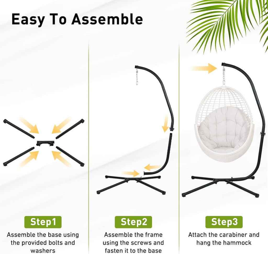 Aoodor Patio Hammock Stand Only, Hammock Chair Metal C-Stand with Hanging Chain, Max Load 330lbs, Black