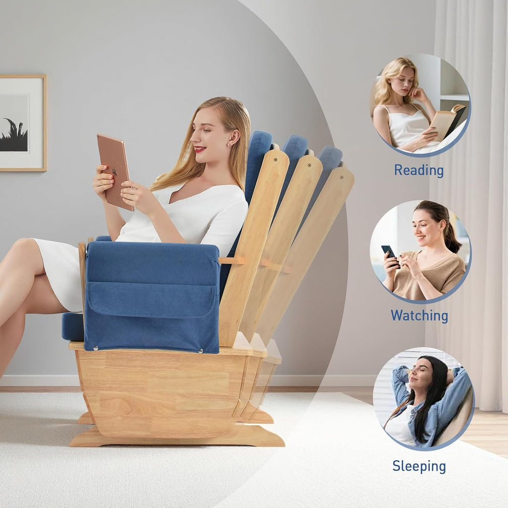 Wood Base Glider Rocker Chair, Baby Feeding and Rocking Chair Nursery Rocking Chairs with Silent Swing Solid Hardwood Base for Nursery, Living Room, Bedroom, Classroom(Blue)