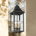John Timberland Sunderland Traditional Outdoor Hanging Ceiling Light Fixture Black Warm Gold 24 3/4' Clear Glass Panels Exterior House Porch Patio Outside Deck Garage Front Door Garden Home Gazebo