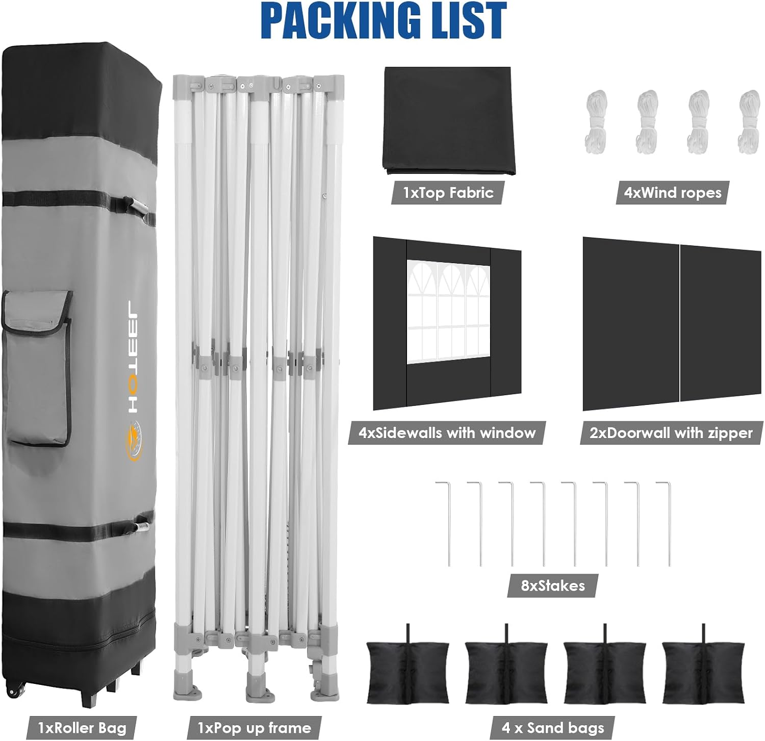 HOTEEL 10x20 Heavy Duty Pop up Canopy Tent with 6 Sidewalls, Easy Setup Outdoor Commercial Instant Tent for Parties Wedding Event, with Roller Bag & Sand Bags, Black(Hexagonal Frame)
