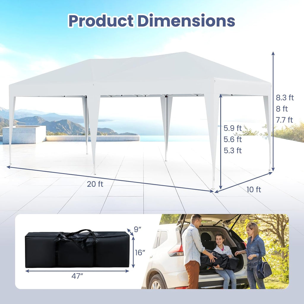 Tangkula 10 x 20 FT Pop Up Canopy, Easy Setup Outdoor Tent Shelter with Carry Bag, 6 Ropes, 12 Stakes, Portable Canopy Tent for Party BBQ Event Wedding