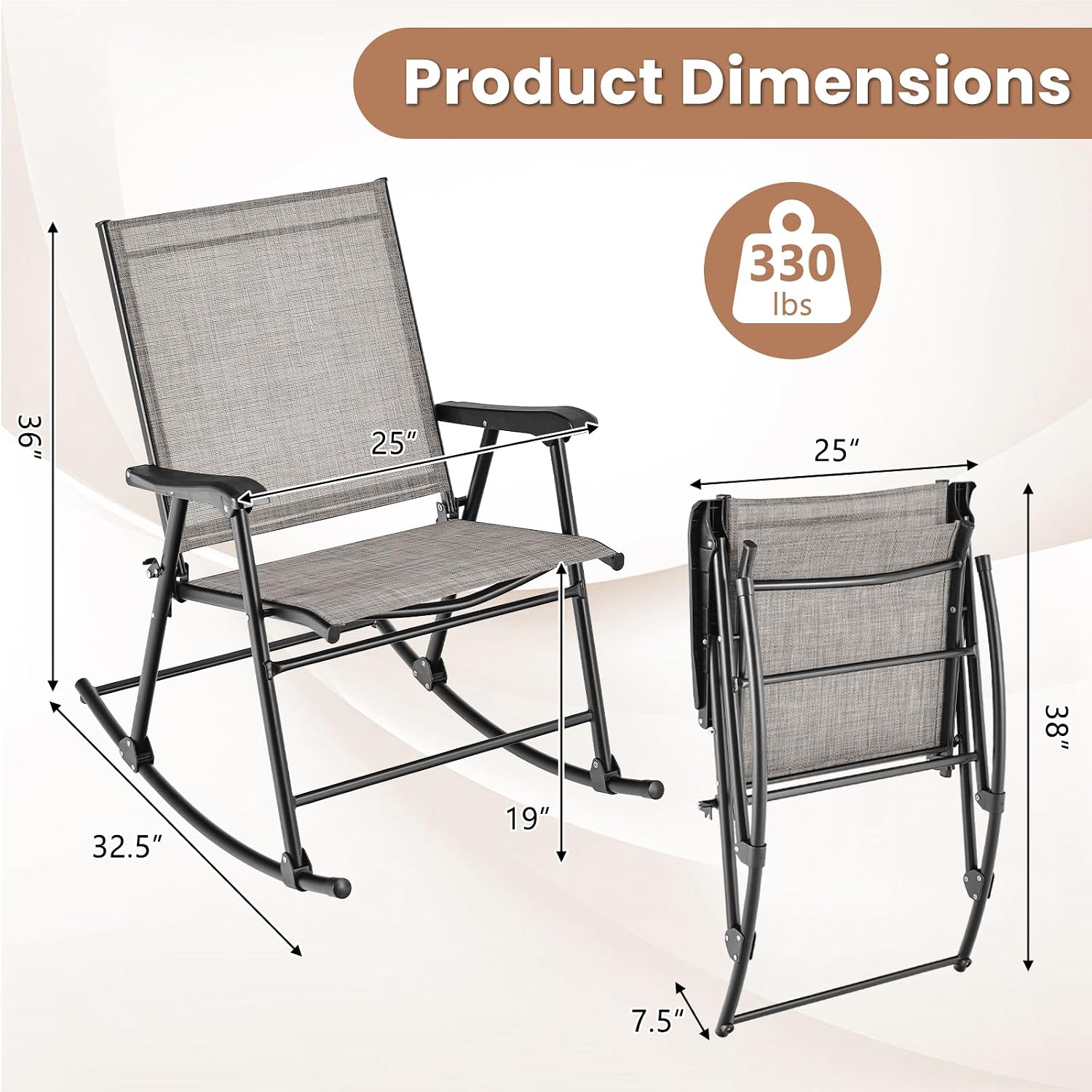 Tangkula Folding Rocking Chair Set of 4, Patio Rockers with Breathable Seat Fabric & Sturdy Metal Frame, Smooth Rocking Motion, Heavy-Duty Outdoor Rocker for Backyard, Front Porch, Poolside