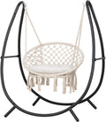 ANOW Macrame Hammock Chair with Stand for Outside, Heavy Duty Hanging Chair Stand with Swing Chair, Includes Seat Cushion, Max 400 Lbs, Natural