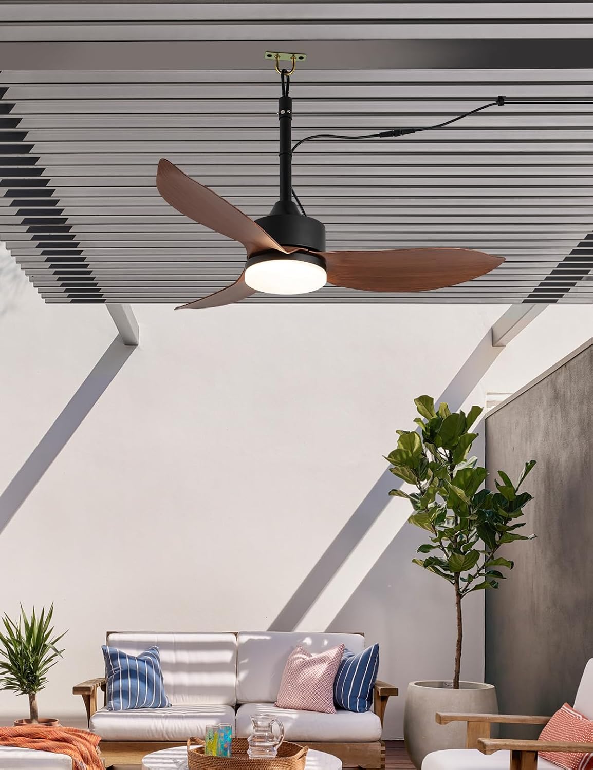 EKIZNSN 39' IP65 Waterproof Outdoor Gazebo Fan, Plug-In Wet Rated Ceiling Fan for Patios Pergola Garage Outside Porch, Brown
