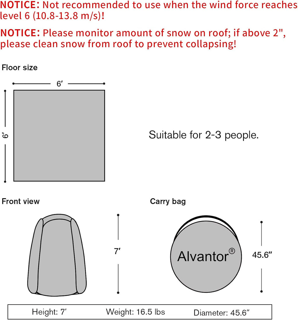 Alvantor® Pop Up Bubble Tent® - 6' x 6' Instant Igloo Tent® - 2-3 Person Screen House for Patios - Large Oversize Weather Proof Pod - Cold Protection Camping - Beige