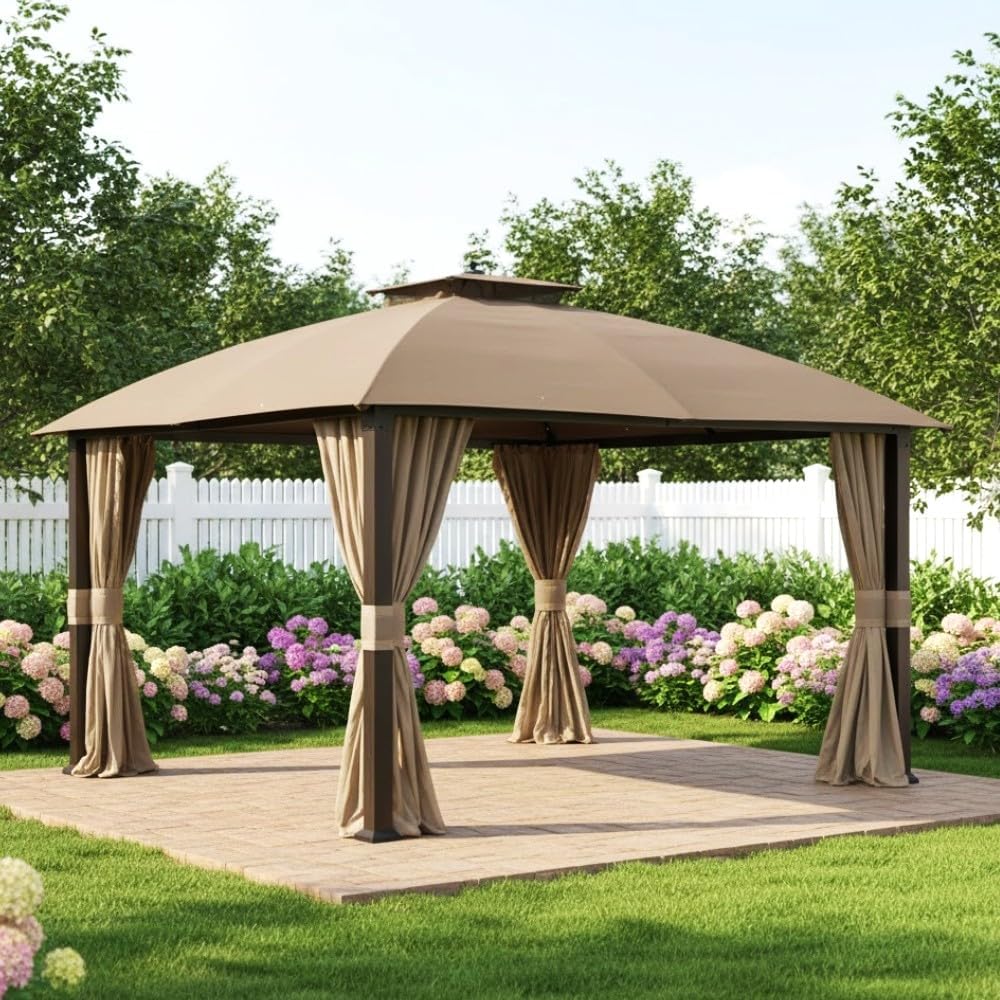 Garden Winds Reinforced Replacement Canopy Top Cover Compatible with The A101007600, A101007603, A101007604 Broyhill Eagle Brooke Ashford Asheville 10' x 12' Gazebo - Classic Brown, RipLock 350