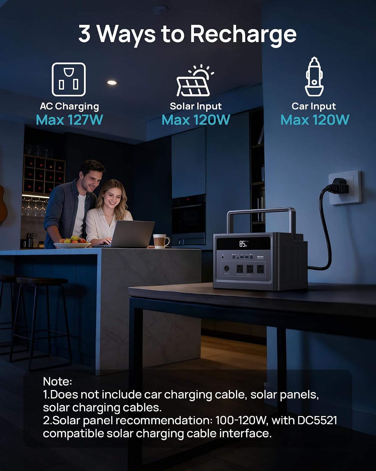 DARAN Portable Power Station 1200W Surge, 576Wh LiFePO4 Battery, 100W USB-C PD Fast Charg, Solar Generator for Home Emergency, Camping, RV Off-Grid Power