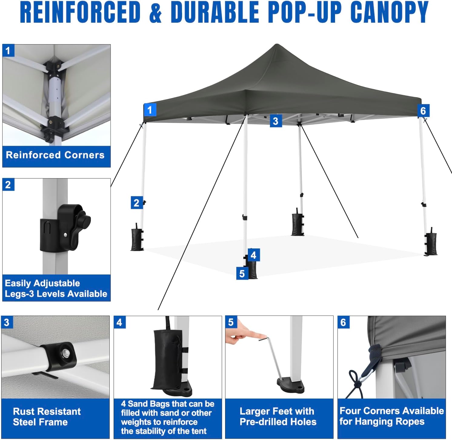 Yesker 10x10 Pop Up Canopy Tent with 4 Sidewalls Portable Folding Outdoor Canopy Easy Setup Gazebo Waterproof Instant Popup Shelter Tent w Wheeled Carry Bag sandbags for Events Parties Camping, Gray