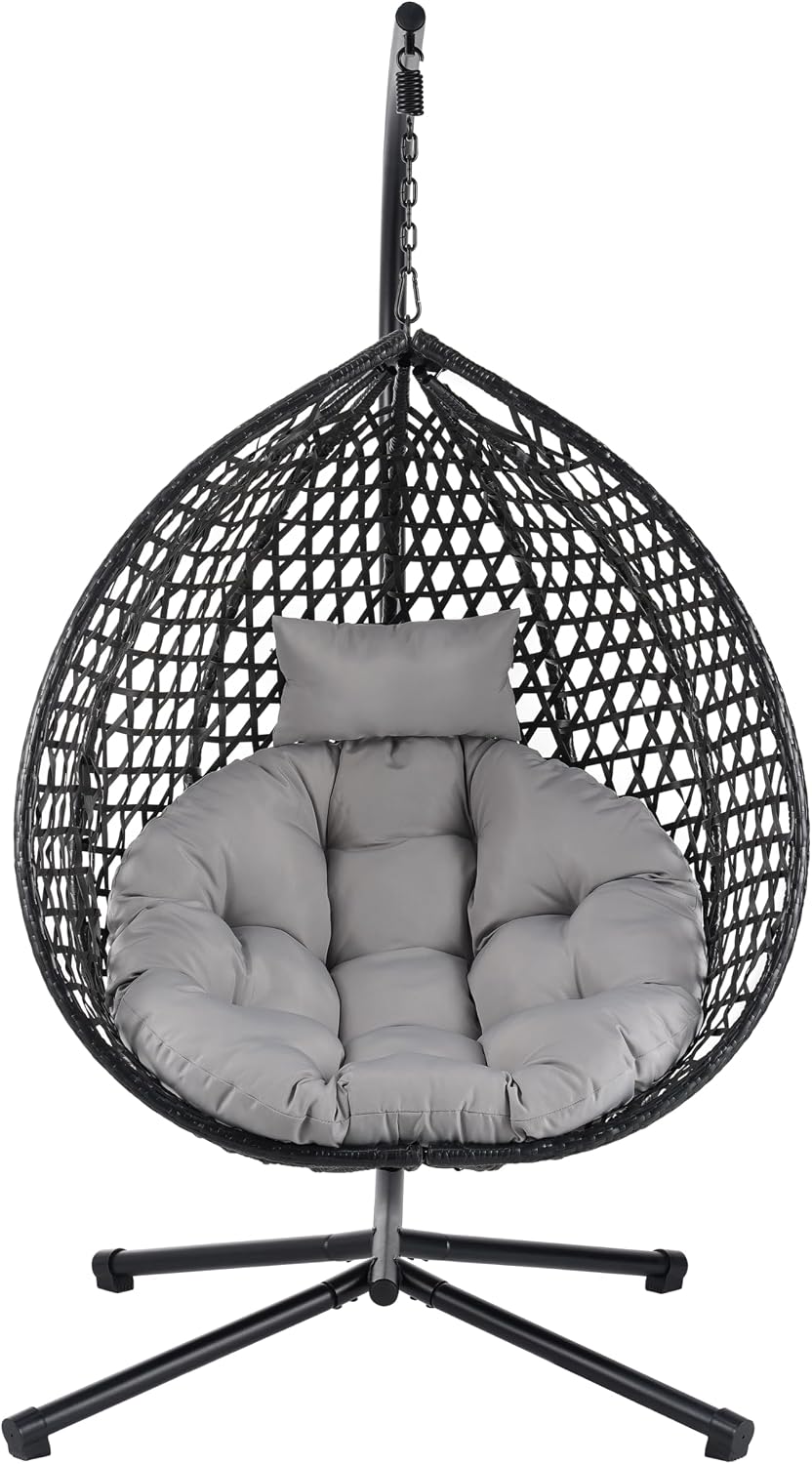 Merax Egg Hanging Chair with Stand, Indoor/Outdoor Swinging Wicker Hammock Chair for Patio, Garden, or Living Room