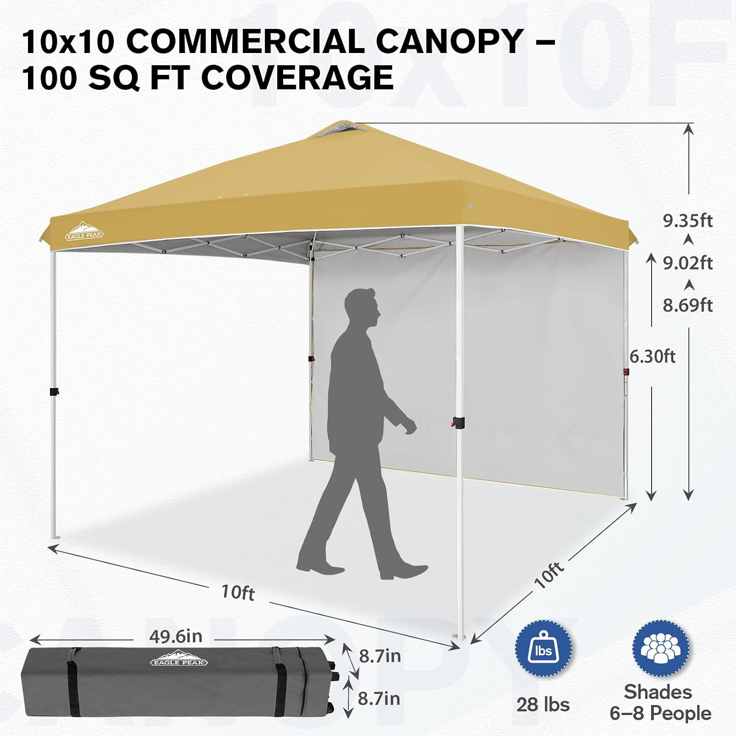 EAGLE PEAK Commercial Canopy 10x10 Pop Up Canopy Tent with 1 Sidewall, Easy Setup Heavy Duty Instant Event Shelter for Vendors & Markets, Outdoor Sun Shade, Beige