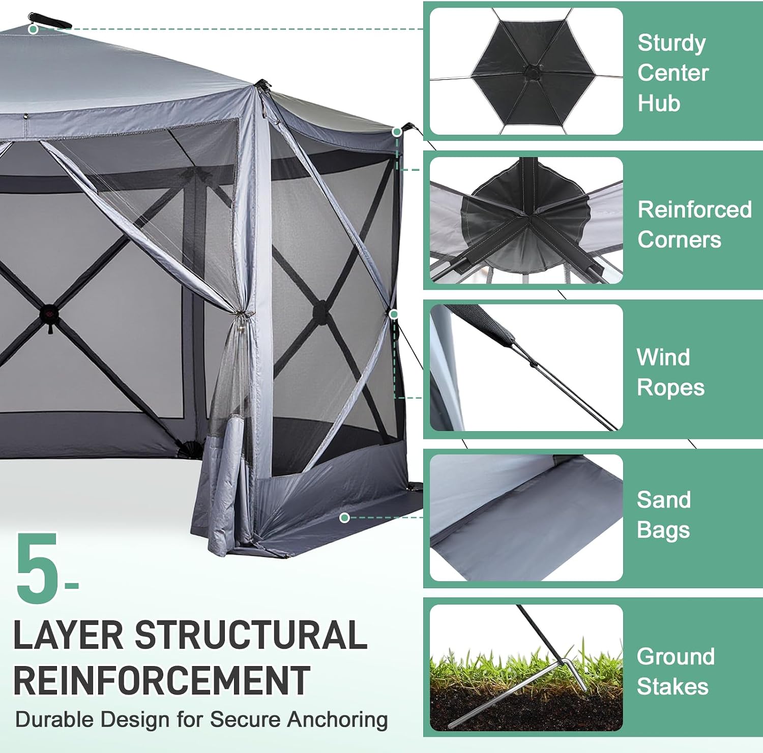 VINGLI 12x12 Pop Up Gazebo Tent, Portable Easy Up Screen Tent for Camping with Mosquito Netting, Camping Canopy Shelter with Carry Bag, Ground Stakes
