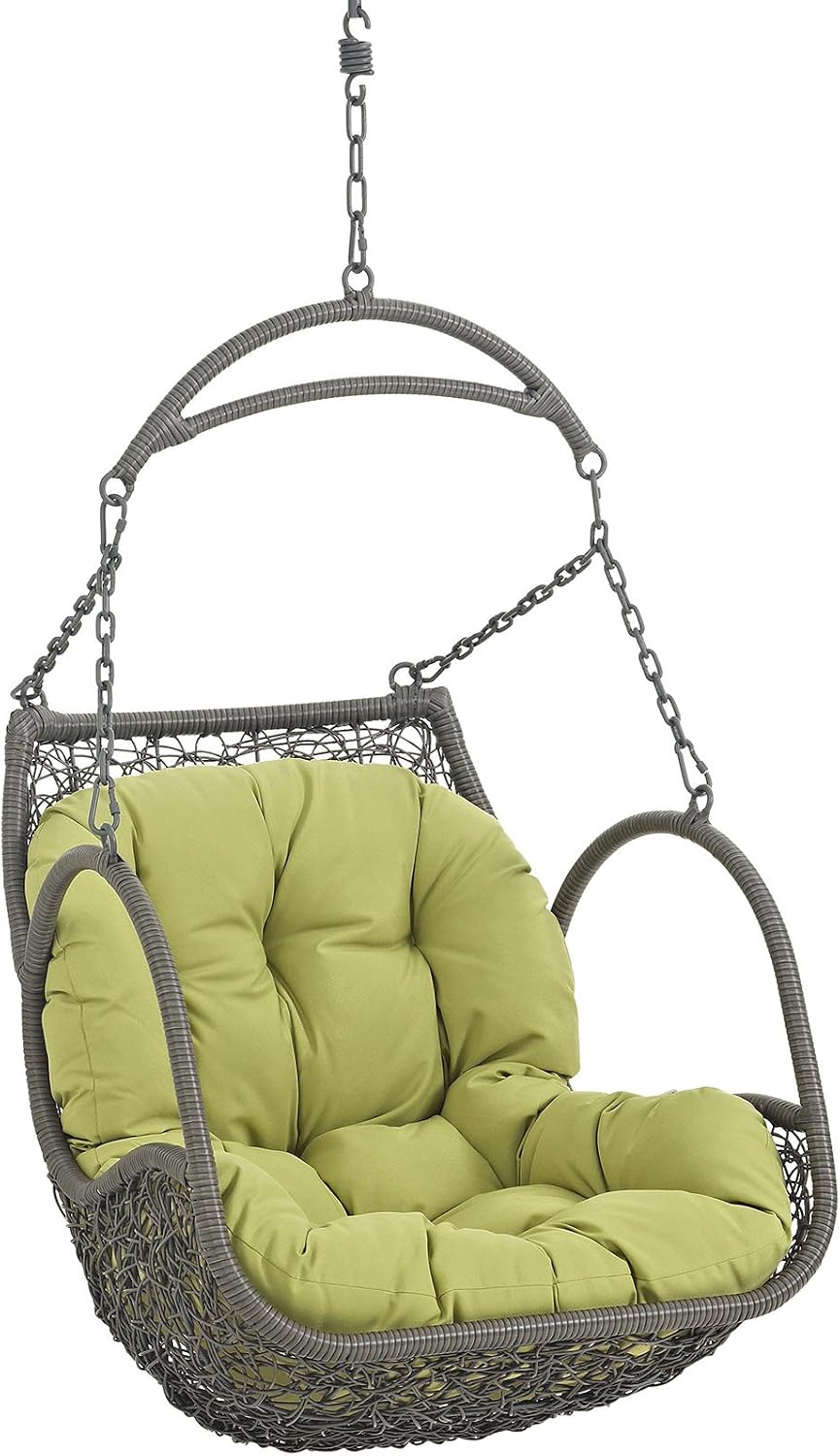 Modway Arbor Wicker Rattan Outdoor Patio Porch Lounge Hanging Swing Chair Set with Stand in Peridot