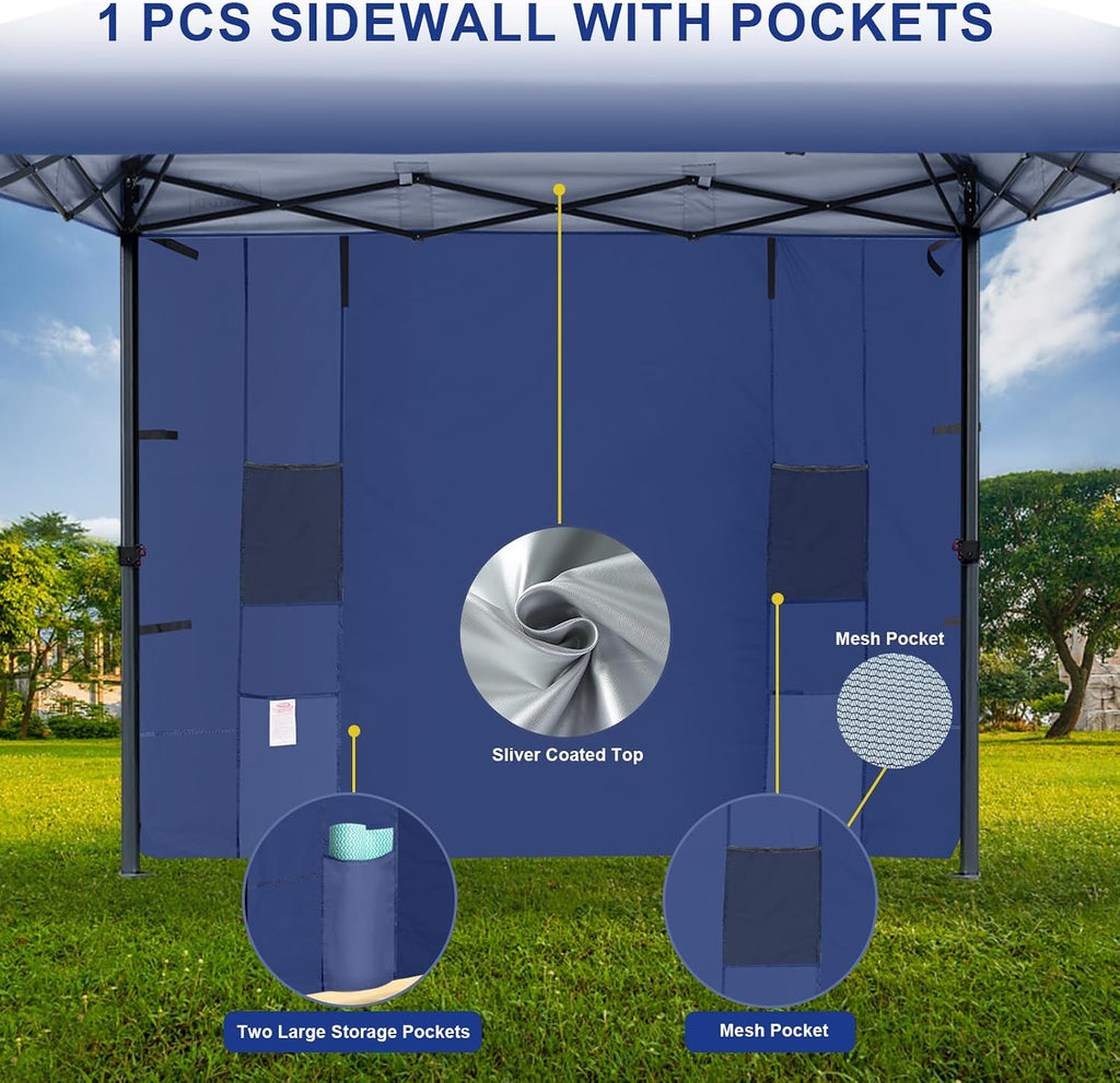 KAMPKEEPER 10x10 Easy Pop Up Canopy Tent with Sidewalls, Instant Outdoor Shade Shelter with Removable 10FT Sun Walls, Quick Setup Waterproof and UV-Resistant(Navy Blue, 10x10FT with 1 sidewall)