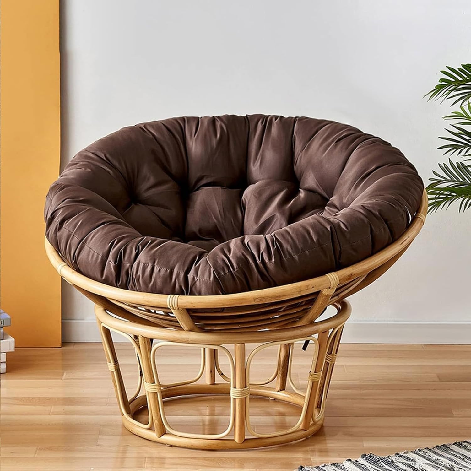 FXBZA Waterproof Overstuffed Round Chair Cushion for Hanging Egg Chair Rocker & Garden Sofa - Removable Zippered Pad (Brown 39in/100cm) - Ultimate Comfort & Style