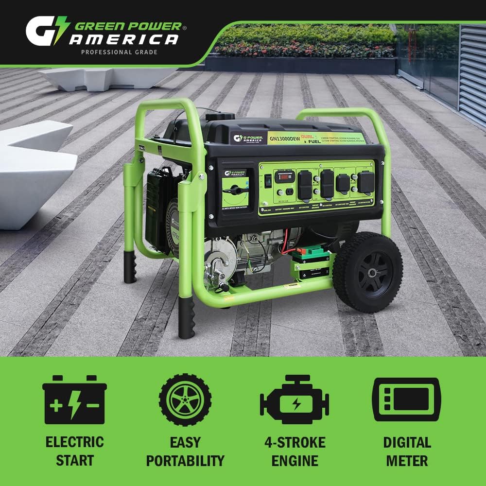 Green-Power America 13000 Watt Dual Fuel Portable Generator, Gas & Propane Powered, Electric Start, Backup Power for Home Emergency, RV Camping & Outdoor Use