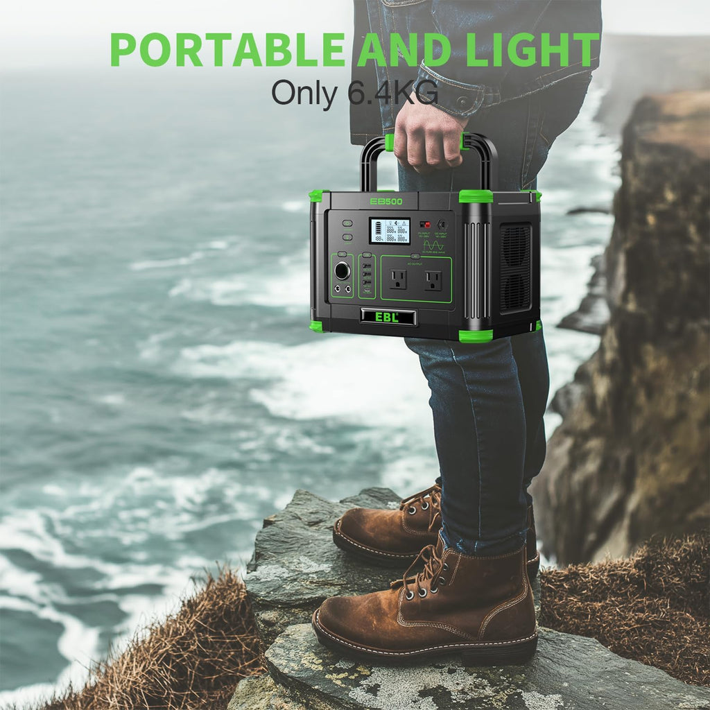 EBL Portable Power Station 500w(Peak 1000W), Camping Solar 519Wh Outdoor Solar Generator Backup Battery Pack with 2 110V AC Outlets, 10-Port Powerhouse for Outdoor and Indoor Emergency Use