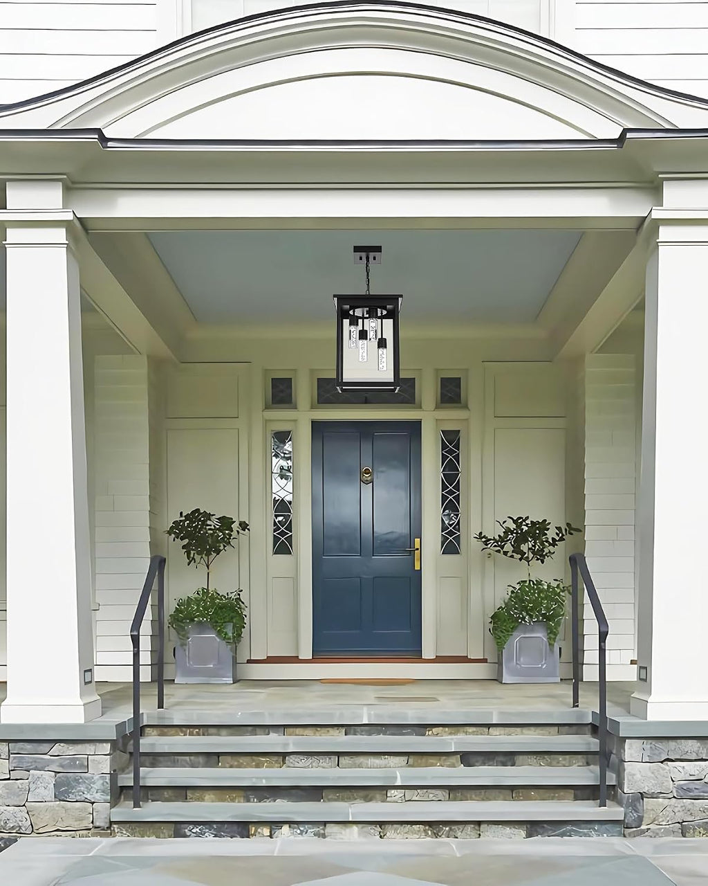 TODOLUZ Large 5CCT LED Outdoor Pendant Light Fixtures, Black Exterior Hanging Lantern Lamp LED Integrated Bulbs Included, Farmhouse Exterior Chandelier Ceiling Mount for Entrance Patio