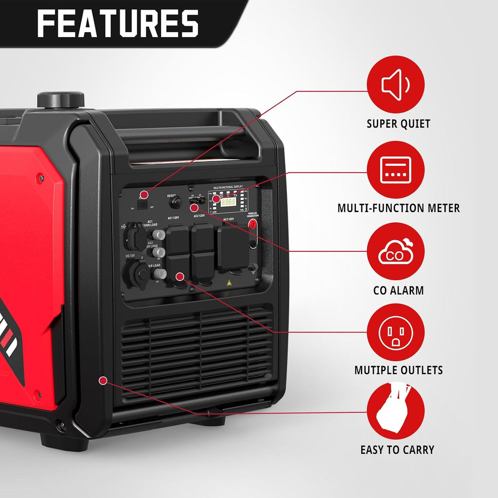 AMERISUN 5000 Watt Portable Inverter Generator with CO Protection, Gas Generator for Home Use, Camping, RV Ready, EPA Compliant 2025 Version