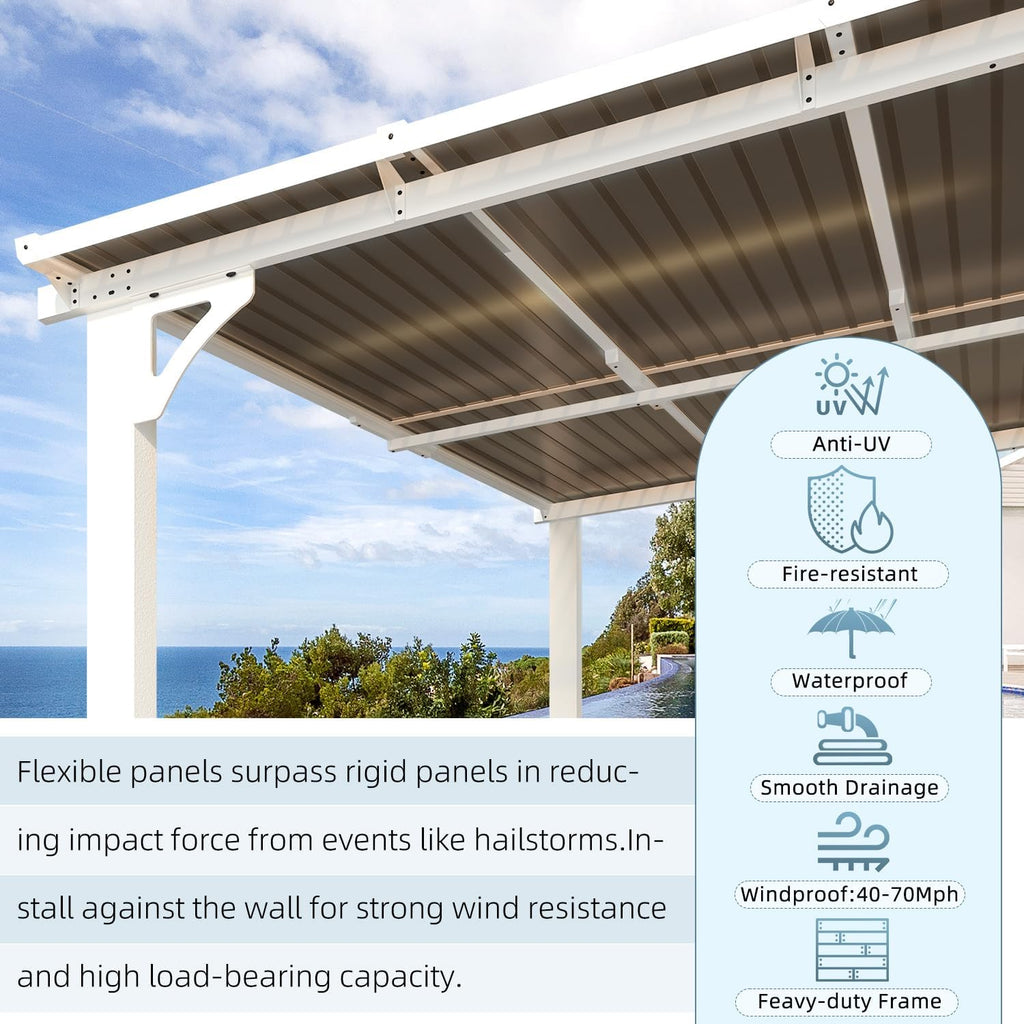 AECOJOY 8' x 5' White Gazebo Outdoor Pergola for Patio, Lean to Hard Top Grill Gazebo Shelter Pergolas and Gazebos Clearance with Roof, Small Wall-Mounted Heavy Duty Awnings for Patio, Decks, Backyard