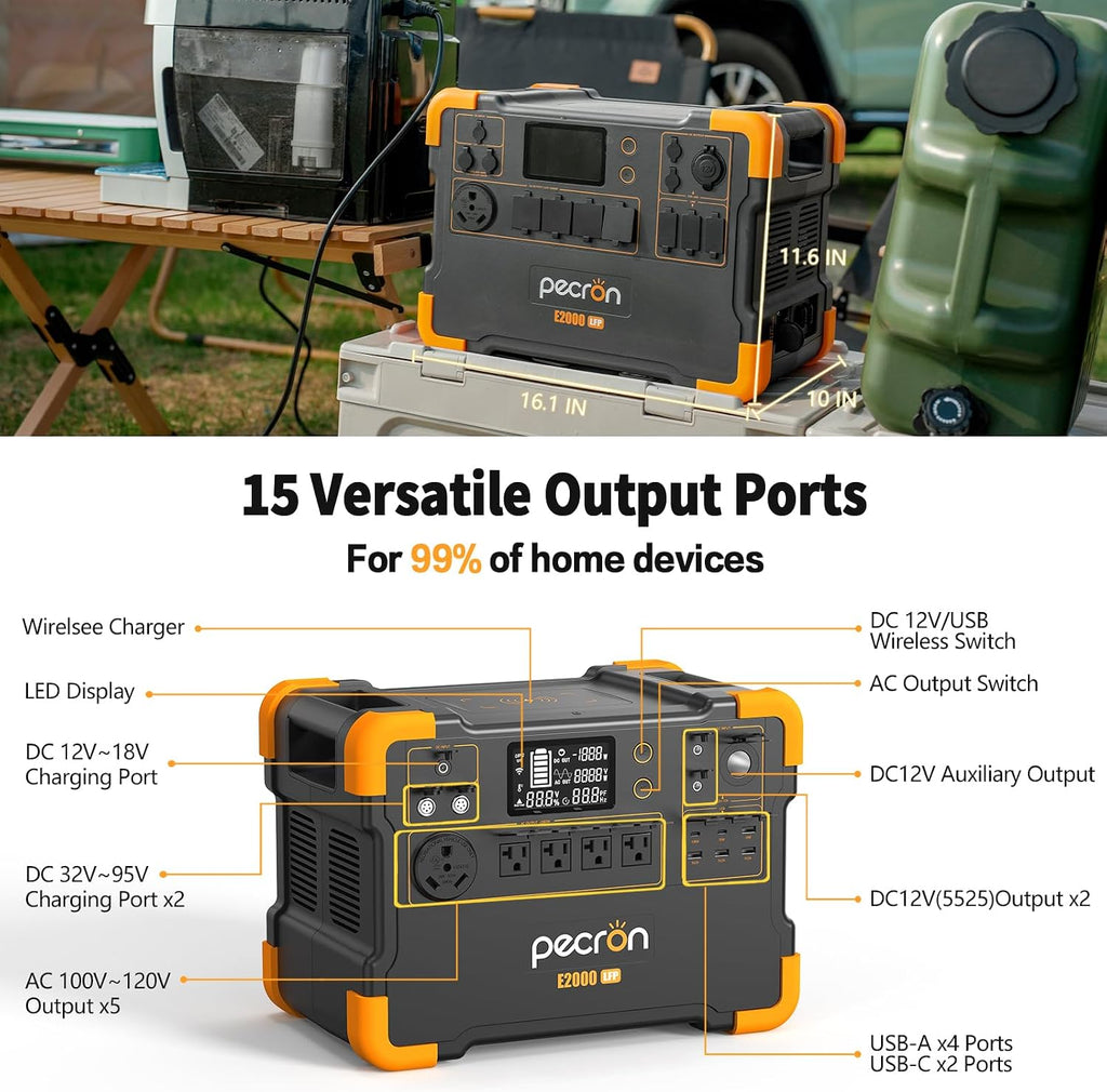 PECRON Solar Generator with 3072Wh Extra Battery Expandable to 4992Wh, 1920Wh/2000W AC Output Portable Power Station, Fast Charging Power Station with 30AMP RV Outlet for Camping, Home