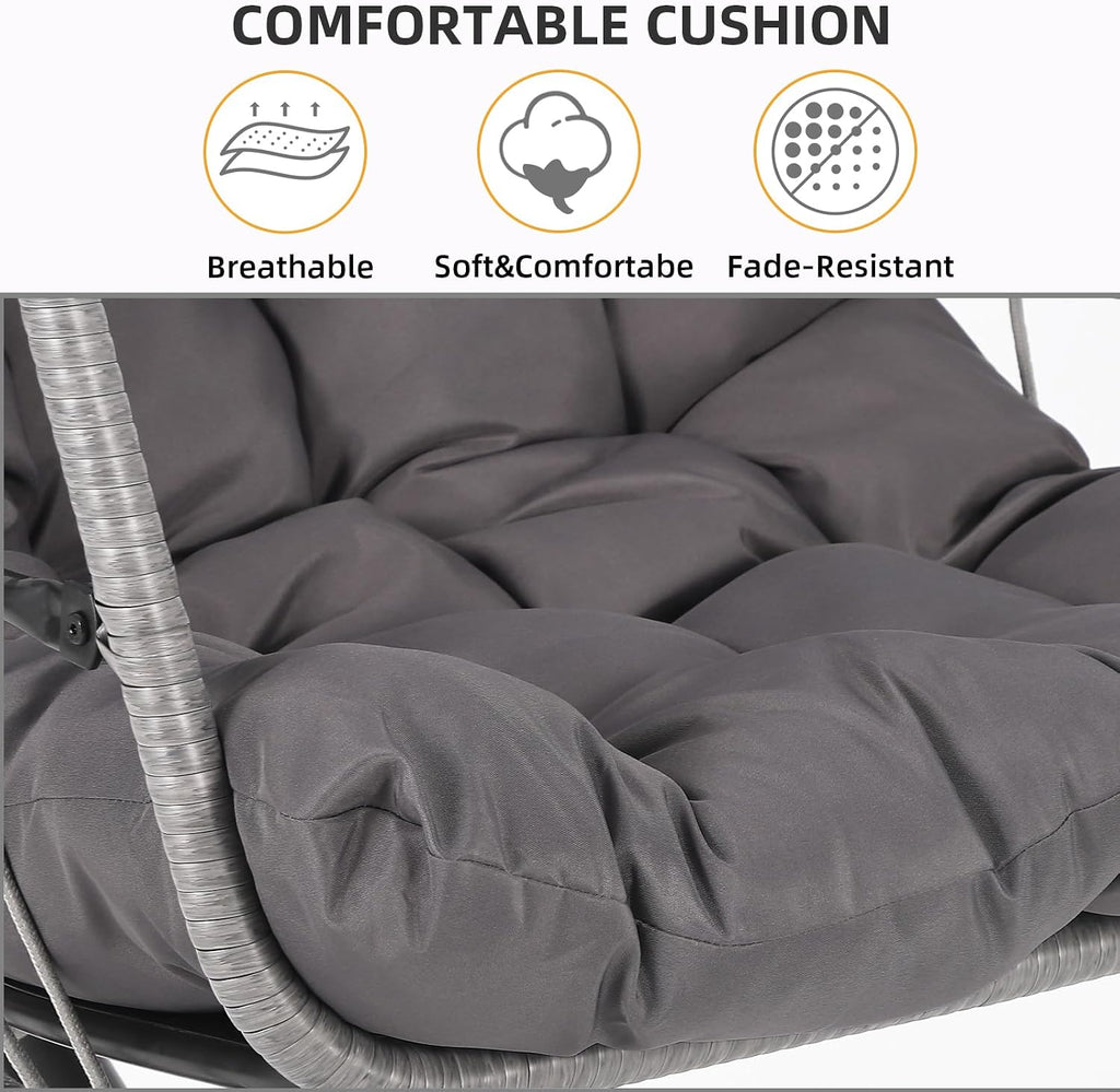 Hipicute Egg Chair with Stand,Patio Rattan Wicker Hanging Swing Egg Chair Hammock Chair for Bedroom Porch Garden,Thickened Aluminum Alloy Steel Frame and UV Resistant Cushion,350LBS Capacity