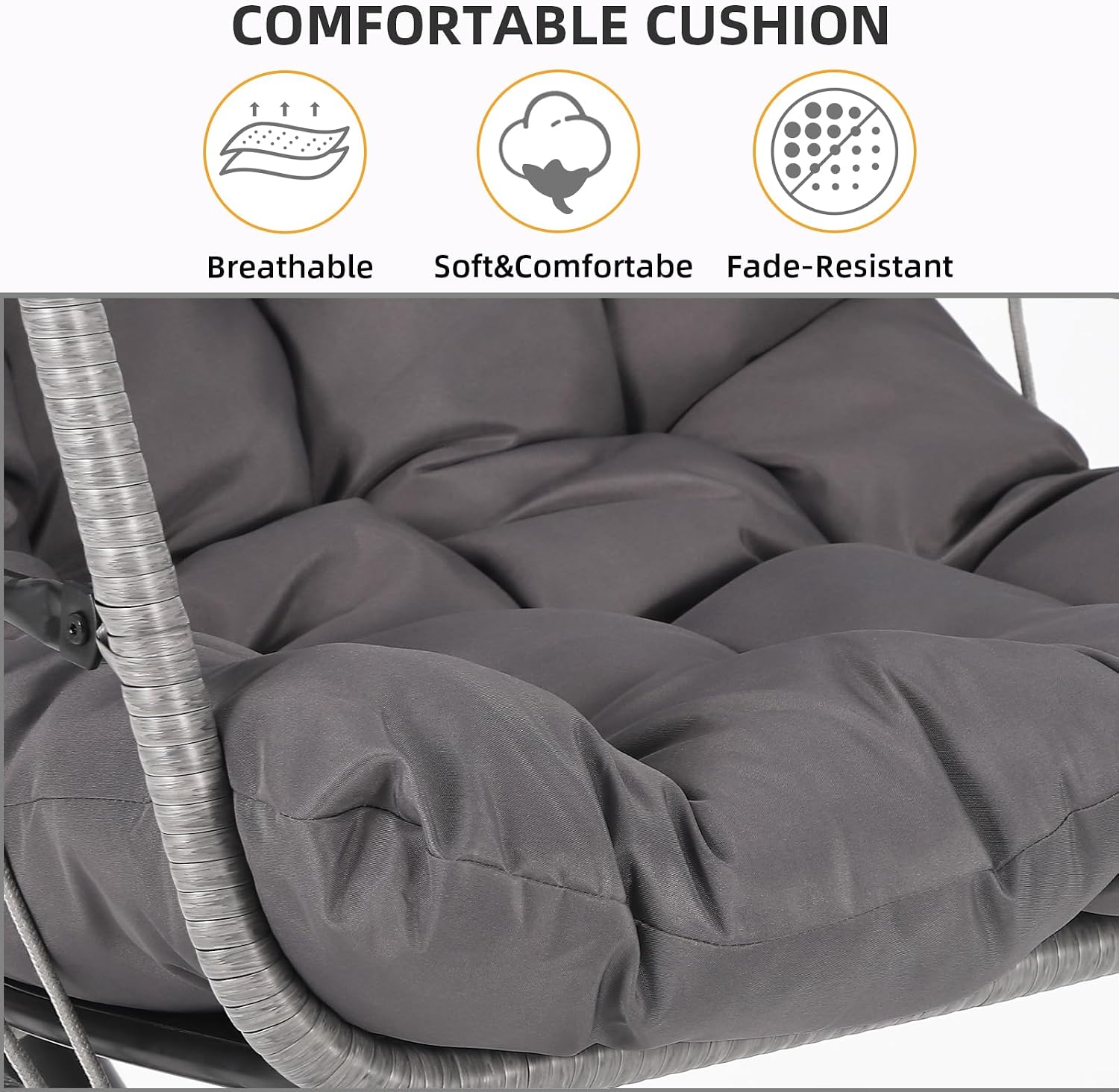 Hipicute Egg Chair with Stand,Patio Rattan Wicker Hanging Swing Egg Chair Hammock Chair for Bedroom Porch Garden,Thickened Aluminum Alloy Steel Frame and UV Resistant Cushion,350LBS Capacity