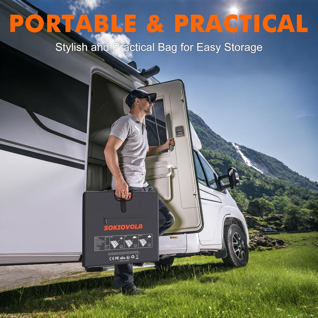 SOKIOVOLA N-Type 16BB 200W Portable Solar Panel for EF/Jackery/Bluetti/Anker Power Station Foldable Solar Panel 25% High Efficiency IP68 Waterproof for Outdoor Trip RV Camping Blackout Off Grid