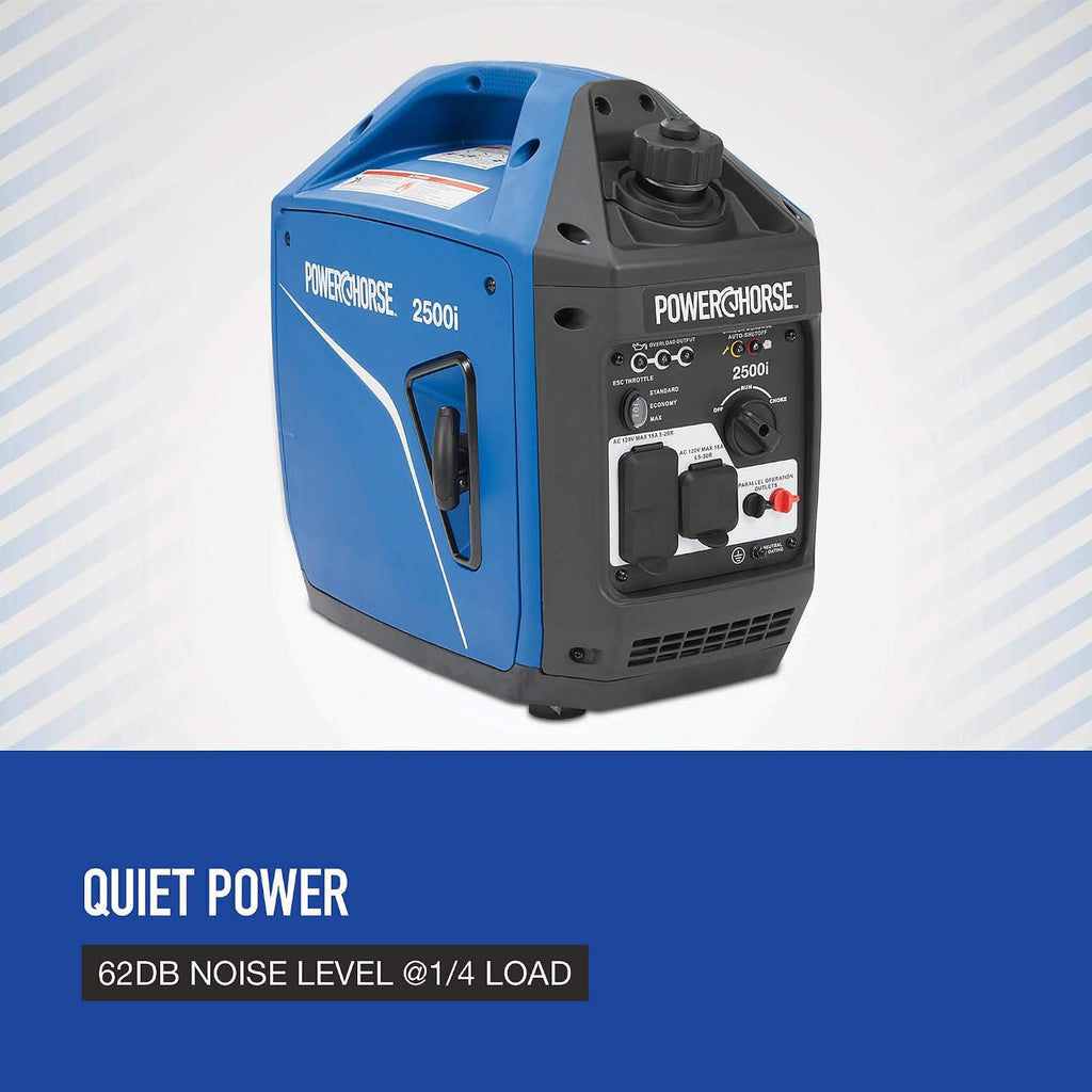 Powerhorse Inverter Generator, 2500 Surge Watts, 1800 Rated Watts, 120V, CO Shutdown, 52dB Quiet Run