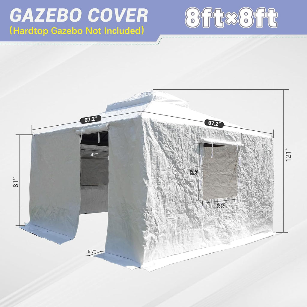 Domi 8' x 8' Winter Gazebo Cover for Hardtop Gazebos, Universal Gazebo Cover with Sidewalls and Mesh Windows, All Season Waterproof Enclosed Cover for Outdoor, White