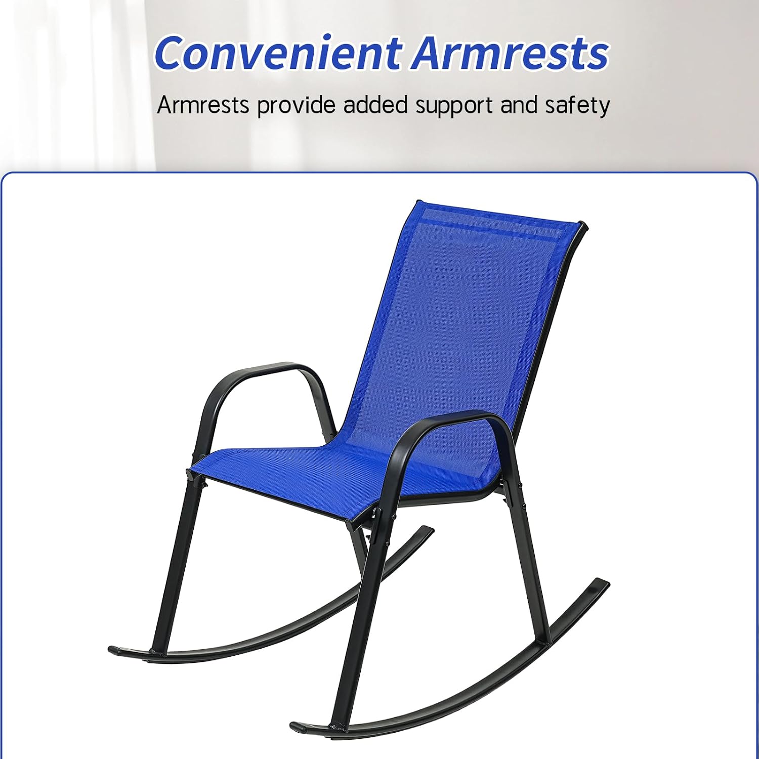 Outdoor Rocking Chairs with Backrest/Armrests-Assembly for Patio Lawn Garden Balcony Deck Camping Porch-Set of 2 (Navy Blue)