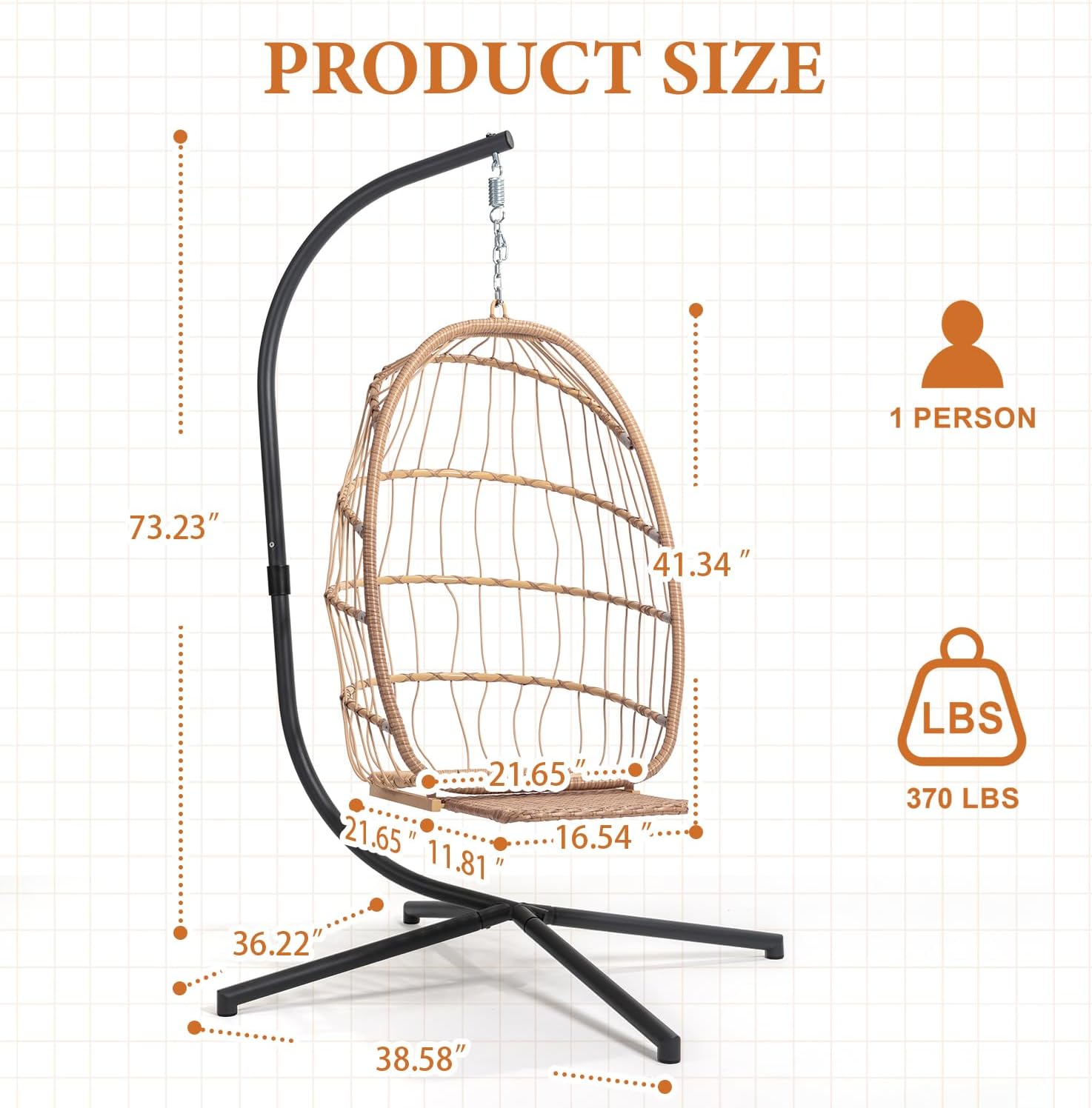 Hanging Egg Chair with Stand and Footrest for Indoor Outdoor - Patio Swing Egg Chairs Wicker Hammock Chair Bedroom, Aluminum Steel Frame and UV Resistant Cushion 370LBS Capacity for Kids Adults, Beige