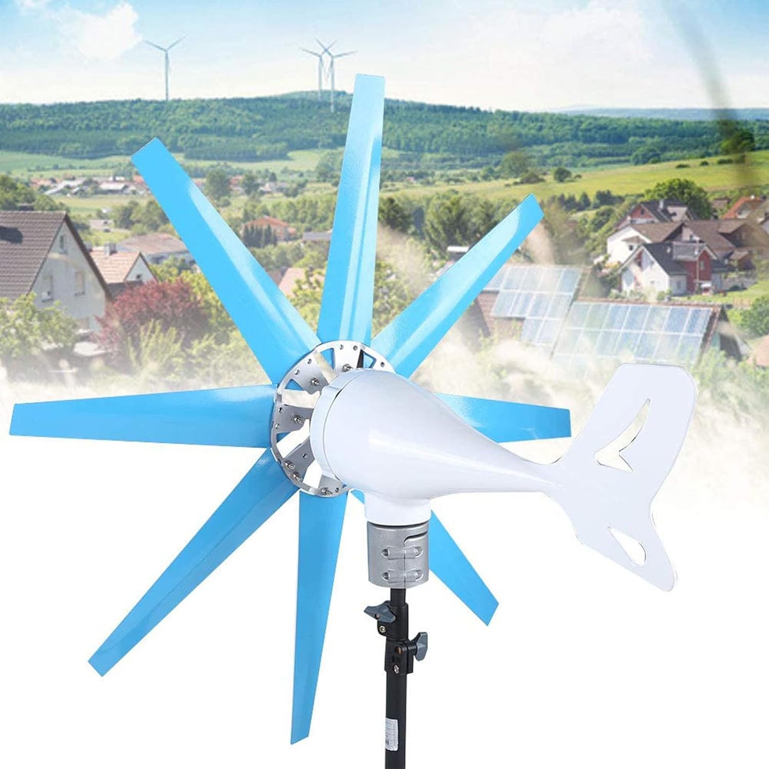 Wind Turbine 12000W with Wind Solar Controller, Wind Generator for Home Use, Wind Turbine Generator Kit 8 Blades Blue,12V